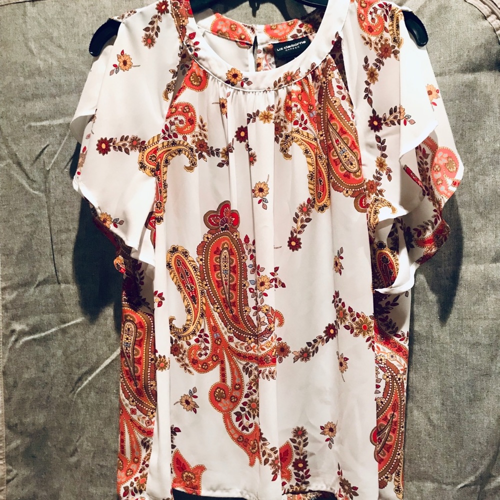 Liz Claiborne sz M patterned white blouse EUC